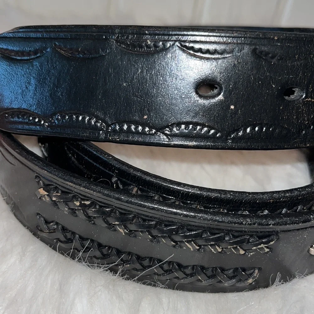 BLACK distressed Mexico leather belt size 38 western rodeo cowboy